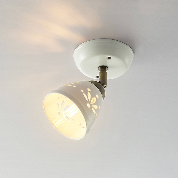 Lindby Strahler Sanrike (Landhaus, Vintage Rustikal) in Weiß aus Keramik (1 flammig E14) - Deckenlampe Deckenleuchte Lampe Spot Wohnzimmerleuchte