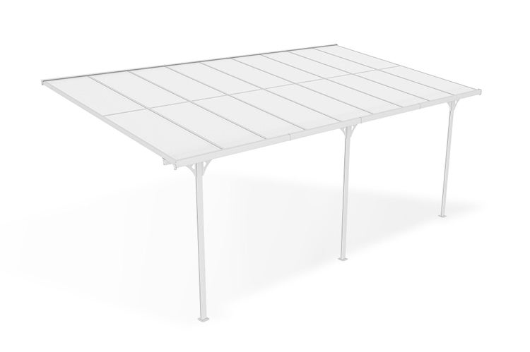 Terrassenüberdachung garten alu Weiß KLEO - Höhe verstellbar 556x300x225/270 cm - mit Polycarbonat Dach Weiß halbtransparent 6mm Auch Pergola/Carport