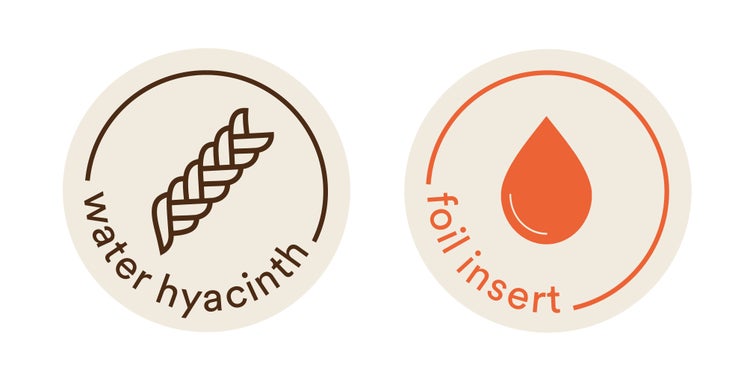 Piktogramme für Wasserhyazinthe Material und Folieneinsatz.