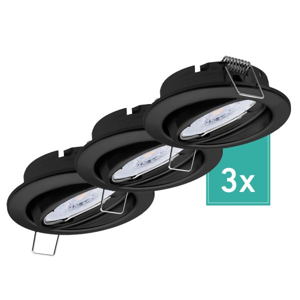 Spot 3 Stufen dimmbar Dijon 3000K Warmweiß LED Modul Nizza 4,8W 380lm Schwenkbar Einbaustrahler Schwarz Lochmaß 68mm