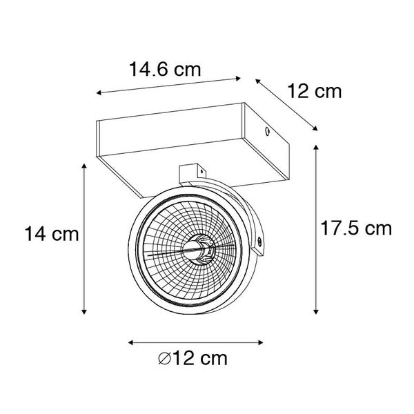 Technische Zeichnung einer Deckenleuchte mit Maßangaben