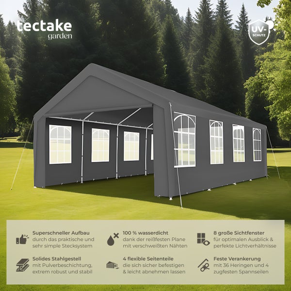 Partyzelt tectake Mammut inklusive Spannseilen und Heringen 8 x 4 m grau