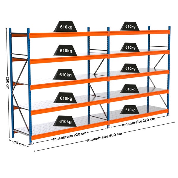 Steckregal mit vier Regalebenen und Maßangaben