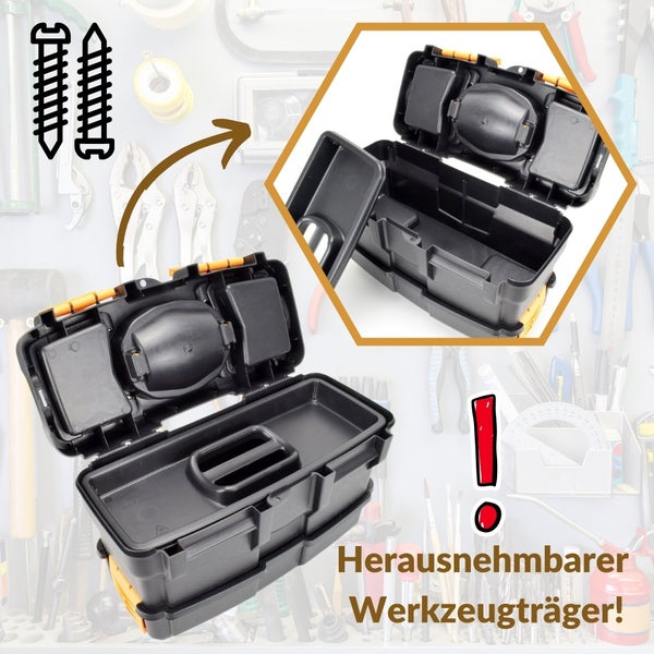 Geöffnete Werkzeugkiste mit herausnehmbarem Werkzeugträger