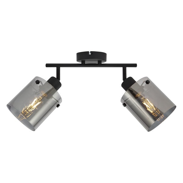 Deckenleuchte mit zwei Leuchtenarmen und Lampenschirmen aus Glas