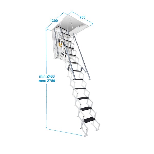 HandyStairs Electric Steel Scherentreppe mit rutschfesten Stufen – 10 Stufen: Höhe 276–300 cm