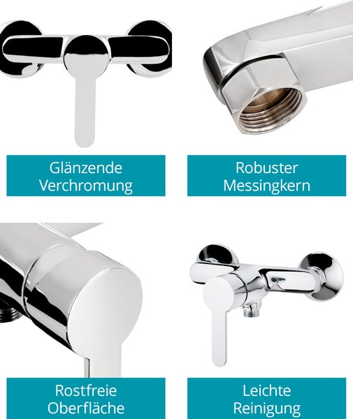 Calmwaters® Duscharmatur Original, Brausearmatur Chrom, Wand-Armatur mit Keramikkartusche, Einhebelmischer Wassersparfunktion, Brauseanschluss 1/2, Messing, 11PZ2541