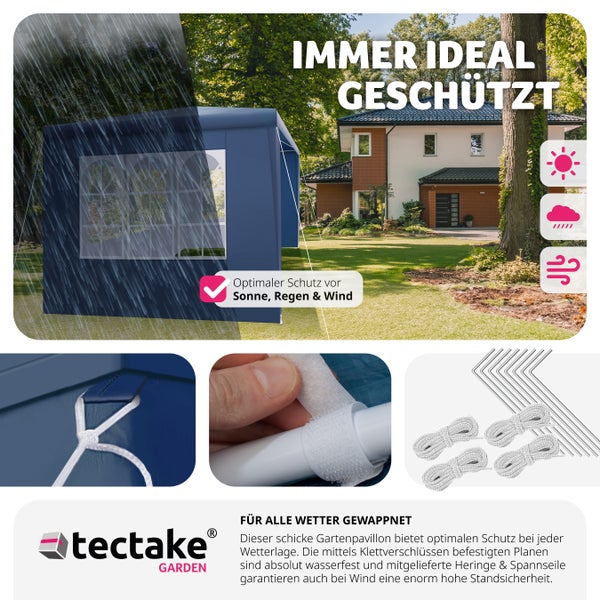 Pavillon tectake Baraban inklusive Spannseile und Heringe 3 x 3 m blau