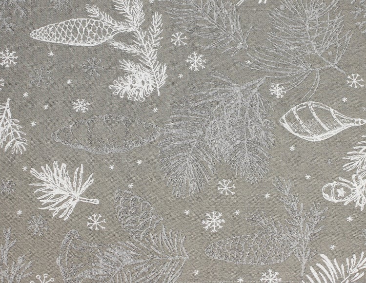 Tischdecke mit Tannenzapfen-, Tannenzweig- und Schneeflockenmuster