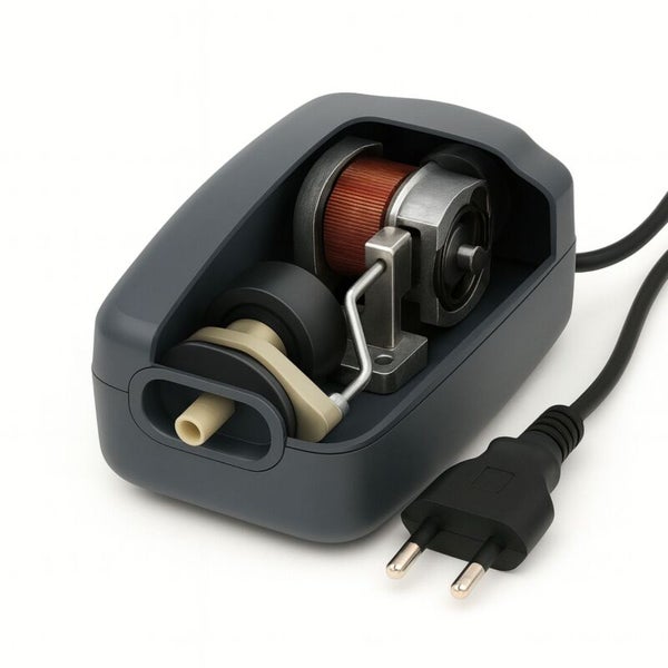 Innenansicht einer Aquariumpumpe mit Stromkabel