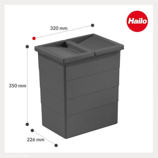 Hailo Abfalleimer mit Deckel 320 mal 226 mal 350 Millimeter für Küchenschrank