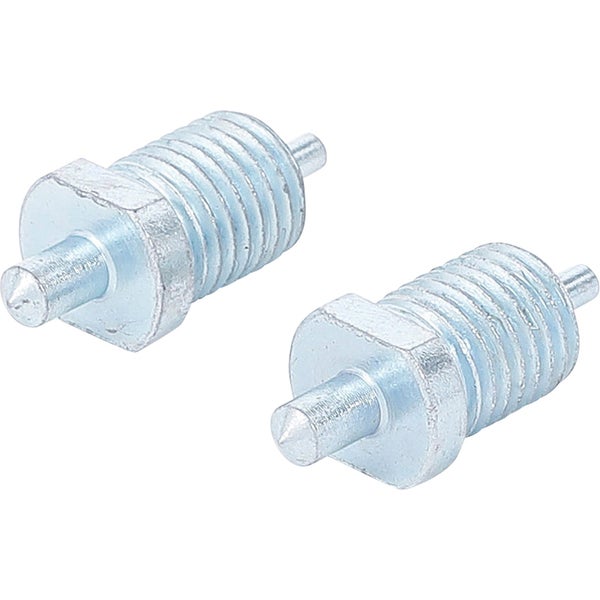 Zwei Gewindestifte aus Metall für die Möbelmontage mit Gewinde und glattem Zapfen.