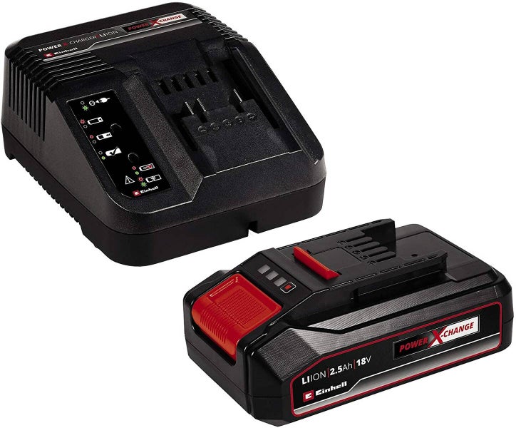 Einhell Power X-Change Ladegerät mit 18 Volt und 2,5 Ampere-Stunden Lithium-Ionen-Akku