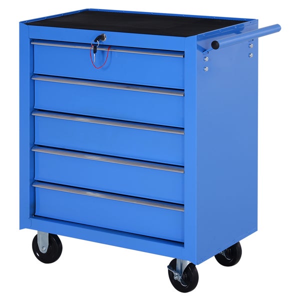 HOMCOM, Fahrbarer Werkzeugwagen, Werkstattwagen, 67,5L x 33B x 77H cm, Stahl, Blau