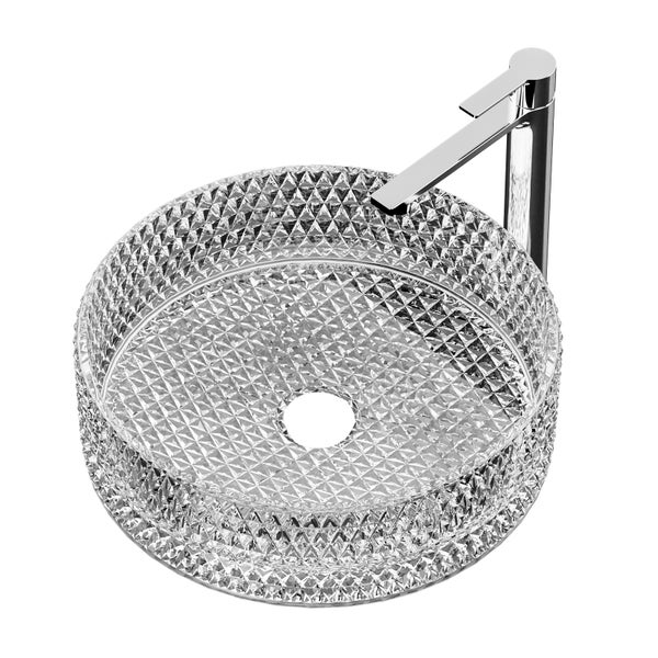 EMKE Waschbecken Ø36 cm, Kristallglas Transparent, elektroplattiertes Design, Höhe 112 mm, ohne Hahnloch, für Badezimmer
