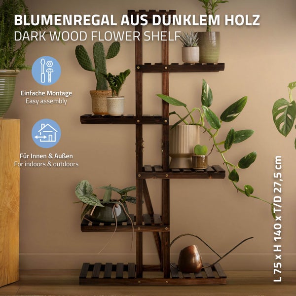 ML-Design Blumenregal aus Holz, 75x27,5x140 cm, Pflanzenregal 6 Ebenen, Blumentreppe 6 Etagen, Pflanzentreppe, Pflanzenständer, Gartenregal Draußen, Blumenständer für Balkon Wohzimmer Garten Outdoor
