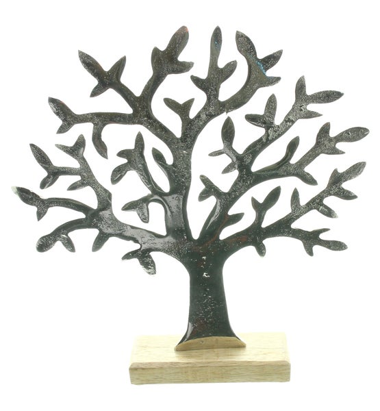 FRANK FLECHTWAREN | Baum Silber, ALUMINIUM, HOLZ, 29 x 5 x 31,5 cm