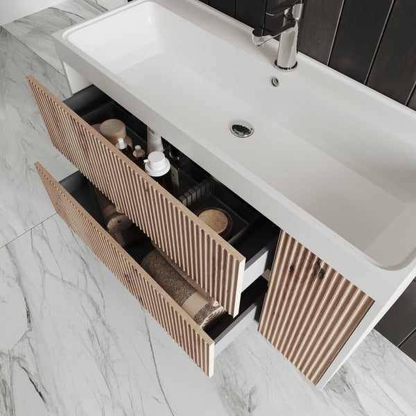 Möbelset für das Badezimmer in goldeiche geriffelt - 100cm | Cortina