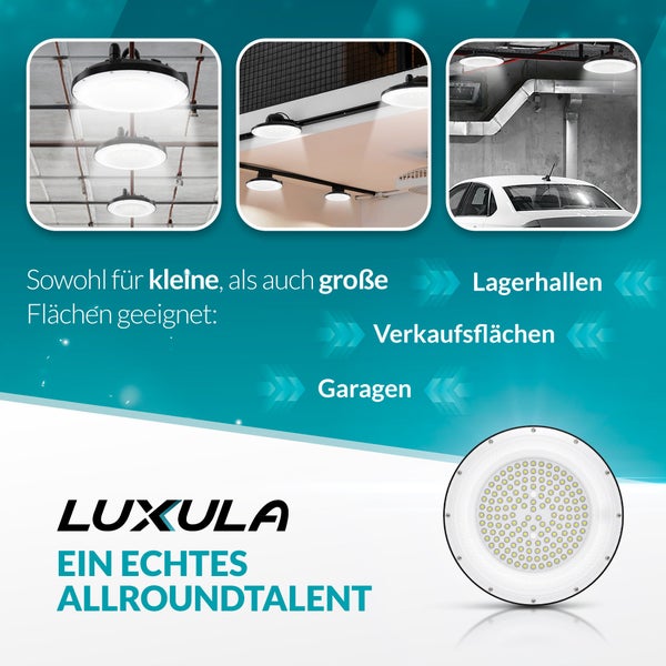 LUXULA LED UFO Hallenstrahler 100W 10000lm 5000K Neutralweiß HighBay EPISTAR Hallenleuchte IP65