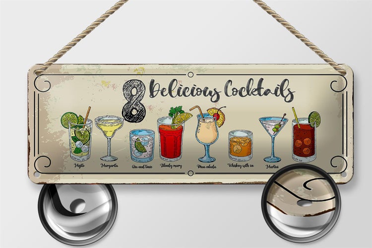 Blechschild Spruch Cocktails Mojito Martini Margarita 27x10cm
