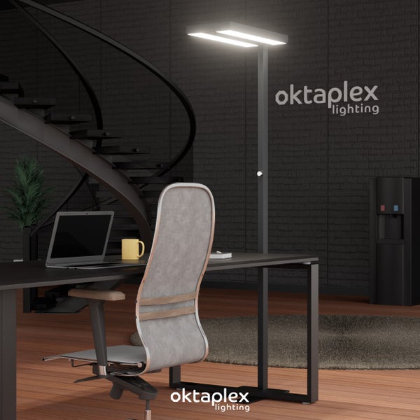 LYSE Stehleuchte dimmbar neutralweiß 4000K Büro Stehlampe 10400lm Tageslicht Deckenfluter schwarz 80W optimale Arbeitsplatzbeleuchtung