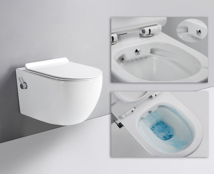 Wand-Bidet mit Reinigungsfunktion und Bedienknopf