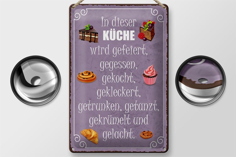 Blechschild Spruch 20x30cm in dieser Küche wird gefeiert