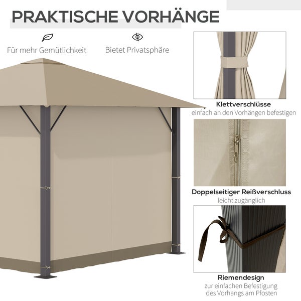 Outsunny Pavillon, Gartenpavillon, mit Belüftungslöcher, Aluminium,Polyester, khaki, 297L x 297B x 260H cm