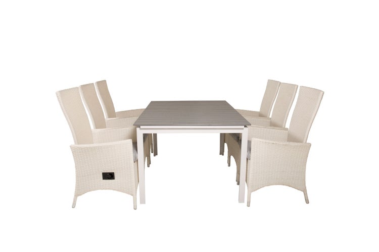 Levels Gartenset Tisch 100x160/240cm und 6 Stühle Padova weiß, grau. 100 X 160 X 75 cm