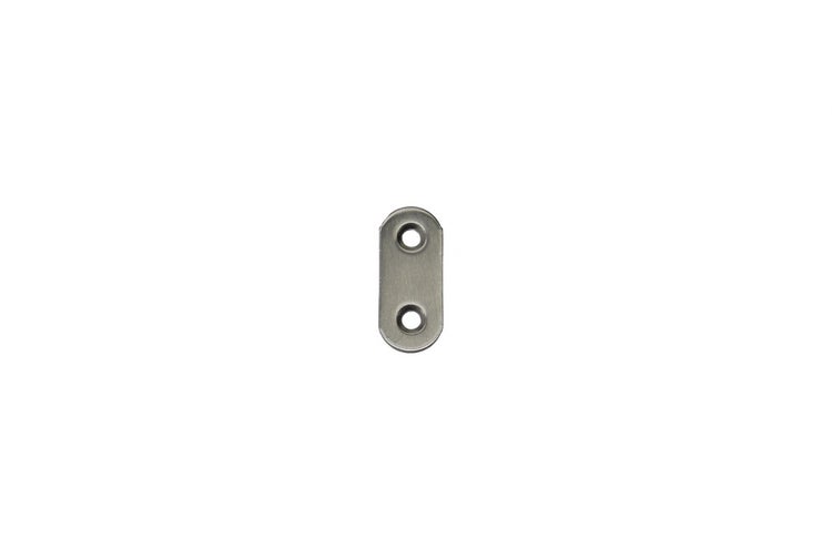 Flachverbinder aus Metall mit zwei Senkbohrungen zur stabilen Verbindung von Bauteilen.