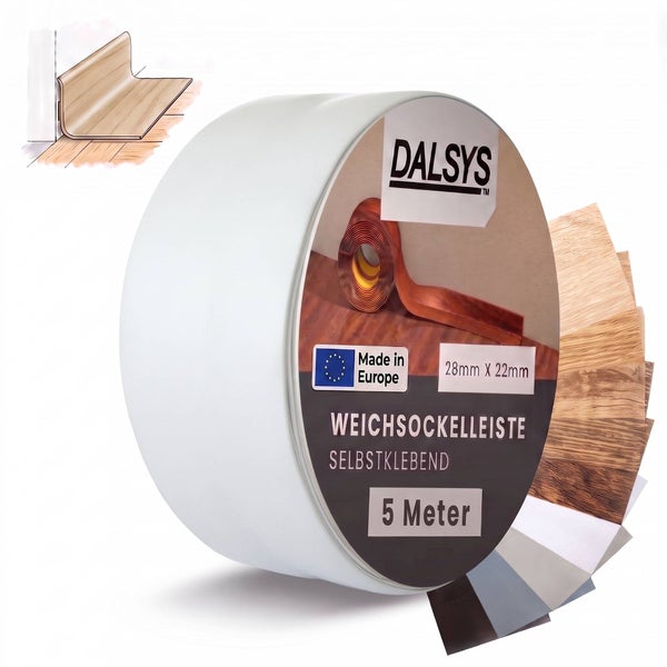 Dalsys Weichsockelleiste selbstklebend 28 mm mal 22 mm 5 Meter auf Rolle mit verschiedenen Dekormustern