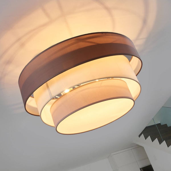 Lindby Textil Deckenleuchte rund 3 flammig, Ringe Deckenlampe Stoff Braun Weiß Grau 3x E27 max. 60W ohne Leuchtmittel Schlafzimmerleuchte