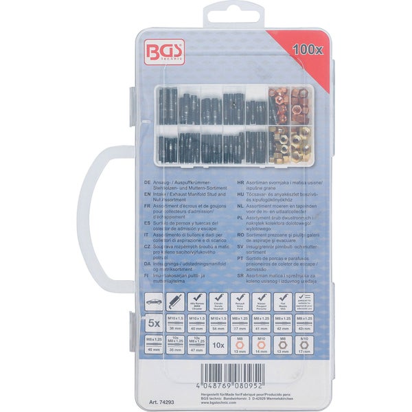 BGS Ansaug- / Auspuffkrümmer-Stehbolzen- und Muttern-Sortiment 100tlg. - 74293