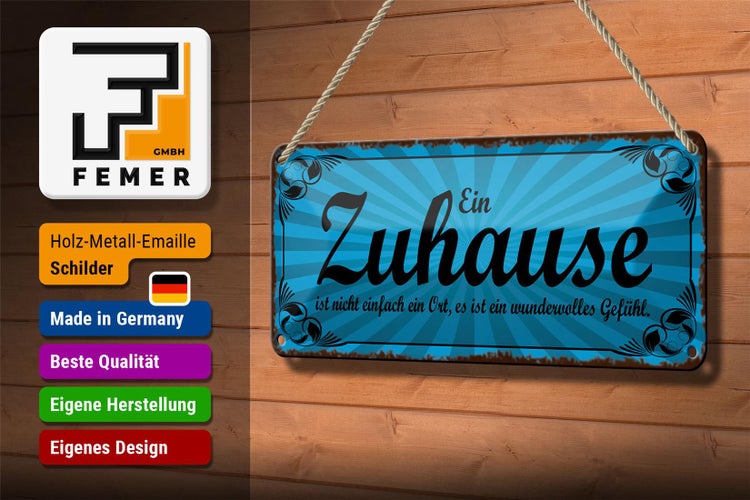 Blechschild Spruch 27x10cm Zuhause ist wundervolles Gefühl Dekoration
