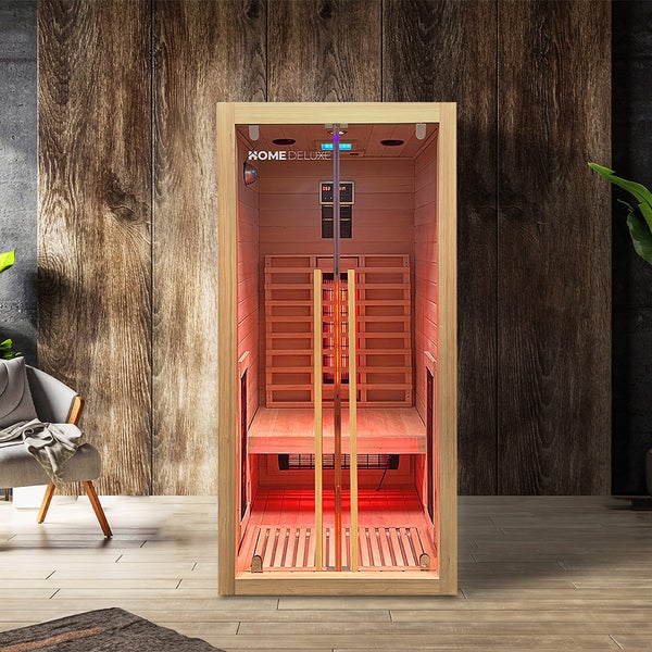 Home Deluxe – Infrarotkabine SONORA S – 90 x 90 x 190 cm - für 2 Personen, 4 Vollspektrumstrahler, Holz: Hemlocktanne I Infrarotsauna, Sauna, Wärmekabine, Infrarot