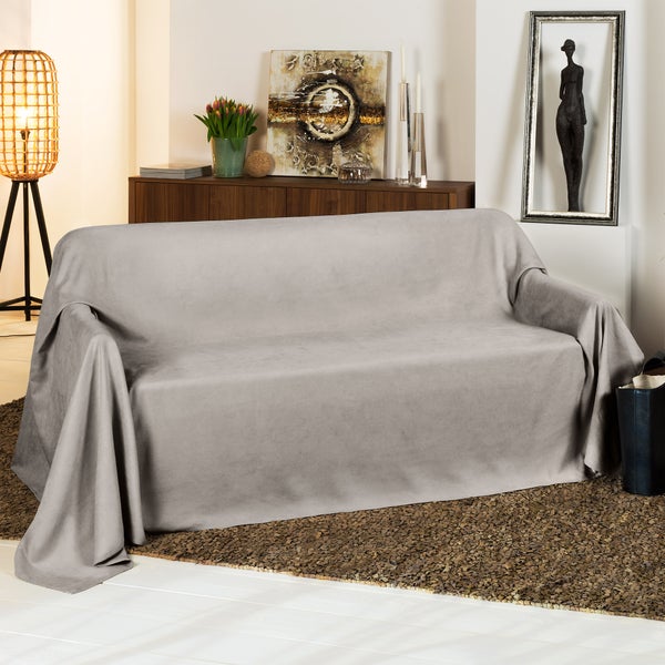 Beautissu Romantica Tagesdecke Wildleder Optik 210x280cm Hellgrau