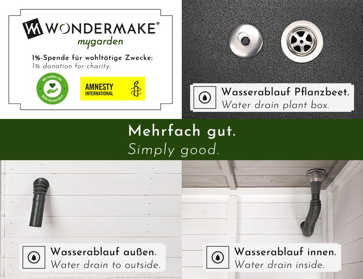WONDERMAKE® Große Design Mährobotergarage XXL Universal mit Wasserablauf, Holz Haus Pflanzkasten, Mähroboter Unterstand Carport Rasenroboter Garage Flachdach, 78,5 x 96 x 57 cm, anthrazit grau weiß