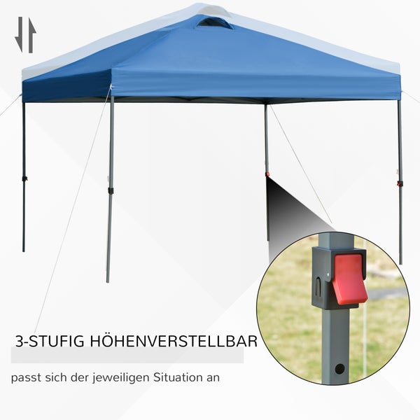 Outsunny Pavillon ca. 3x3m, wasserdicht Stabil Winterfest Pop-up Faltpavillon, UV Schutz, Faltbar Partyzelt, Gartenzelt mit Tasche, Gartenpavillon für Camping Garten, Blau