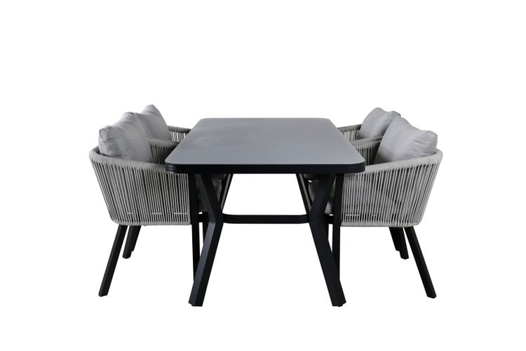 Virya Gartenset Tisch 90x160cm und 4 Stühle Virya weiß, schwarz, grau. 90 X 160 X 74 cm