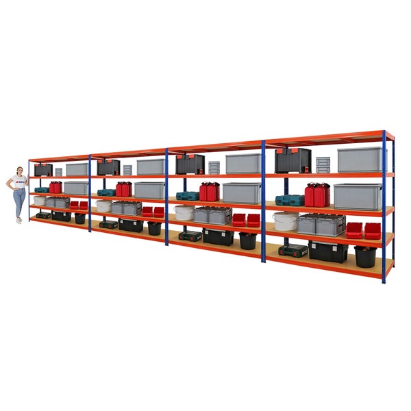 PROREGAL Mega Deal 4x Schwerlastregal Giant Elephant HxBxT 180 x 180 x 60cm Fachlast 200kg Blau-Orange