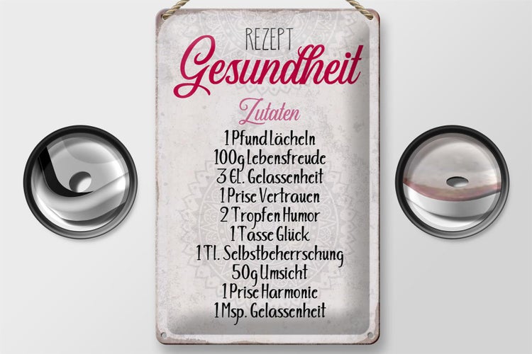 Blechschild Spruch 20x30cm Rezept Gesundheit Zutaten