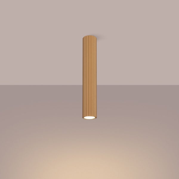 Holzfarbene Deckenleuchte mit gerippter Oberfläche