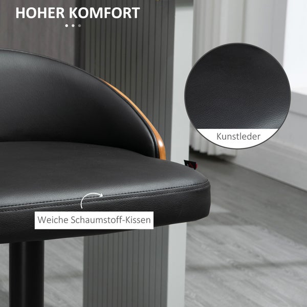 HOMCOM 2er-Set Barhocker mit Fußstütze drehbare Barstühle Barstuhl höhenverstellbar Drehstühle Küchenstühle Kunstleder Holz Schwarz+Kaffee 48 x 49,5 x 76-96 cm