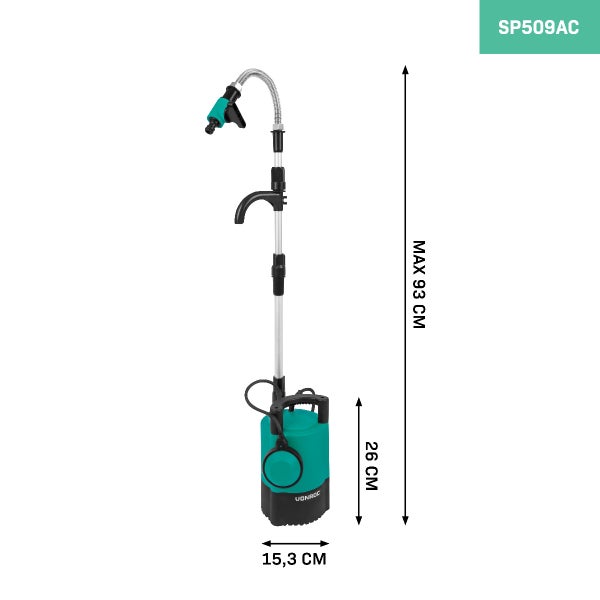 VONROC Regenfasspumpe Elektrisch - Tauchpumpe für Regenwassertonne 23V - 400W - 5200 l/h - Trockenlaufschutz - Universal-Schlauchkupplung