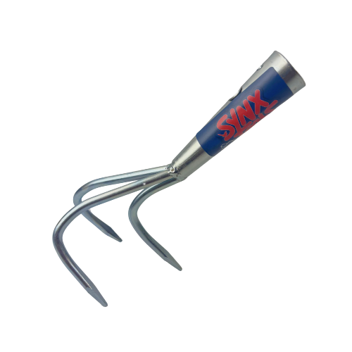 Dreizahn-Gartenkrümler mit Griff und Synx Logo