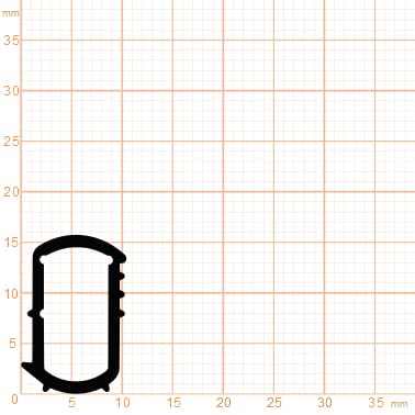 Gummi-Dichtungsprofil im Querschnitt, Hohlkammerprofil mit den Maßen circa 10 mal 14 Millimeter.