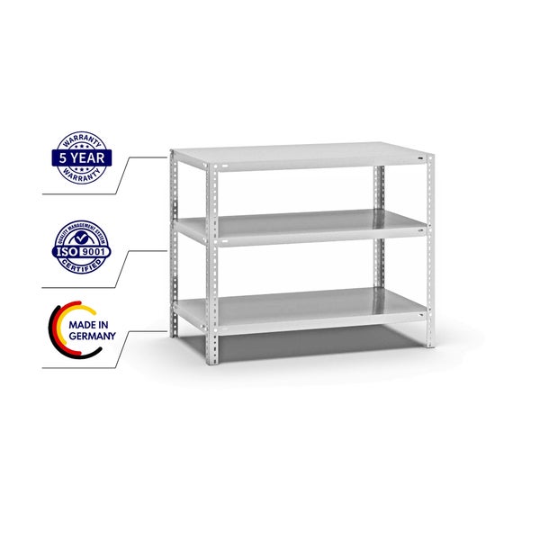 PROREGAL Fachbodenregal Schraubsystem Light-Duty Grundregal HxBxT 80 x 100 x 50 cm 3 Ebenen Fachlast 125 kg Beidseitig Nutzbar Lichtgrau