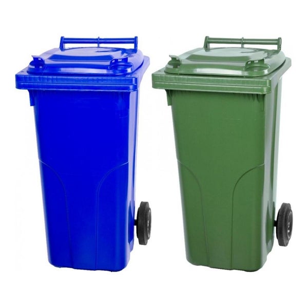 PROREGAL SuperSparSet 2x 2-Rad-Mülltonne Mgb HDPE-Kunststoff 120 Liter Blau & Grün