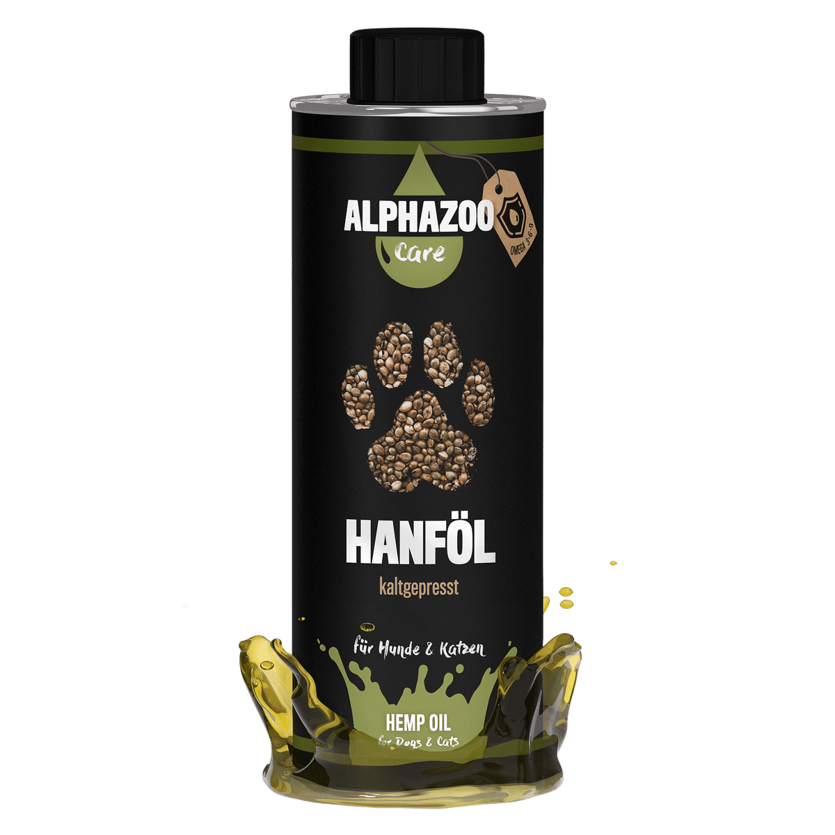 ALPHAZOO Premium Hanföl 500ml für Hunde und Katzen I Entspannung und Fellglanz