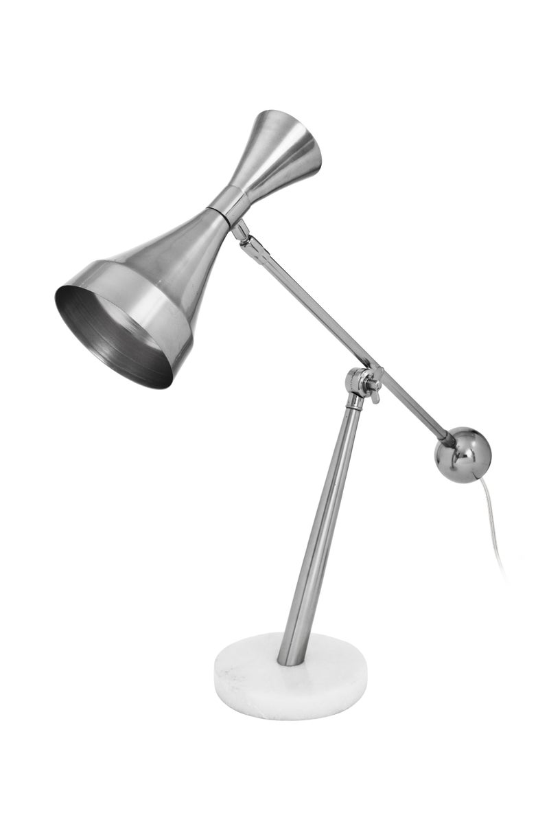 Tischlampe in Silber mit Marmor Fuss, Nachttischlampe | Wohnzimmer Esszimmer Leuchte